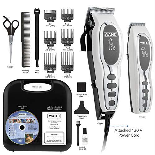 Wahl Pet-Pro Clipper & Trimmer Pet Grooming Combo Kit for Dogs and Cats: Comes with a corded Clipper and a battery operated Trimmer, by The Brand Used By Professionals. #9284,Chrome/White