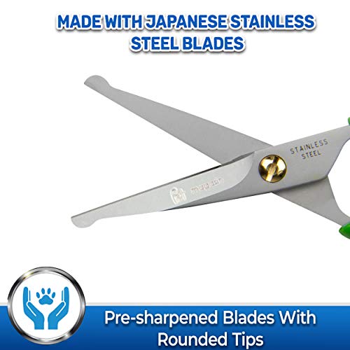 Pet Magasin Japanese Stainless Steel Grooming Scissors (2) for Facial Hair and Larger for Body Trimming with Round Tip
