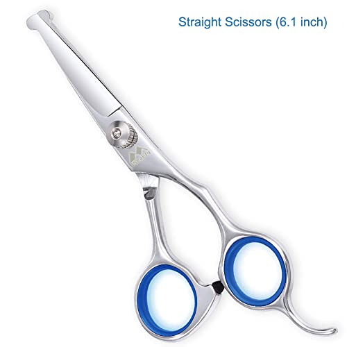 Dog Scissors with Round Tip, Set of 5 Dog Grooming Kit, Stainless Steel Pet Grooming Scissors for Full Body, Face, Nose, Ear and Paw (blue)