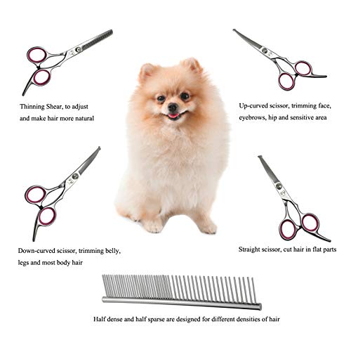 7 inch Dog Grooming Kit Pet Cat Grooming Scissors Tool Round Tips Professional Stainless Steel Curved Straight Thinning Shears Clippers