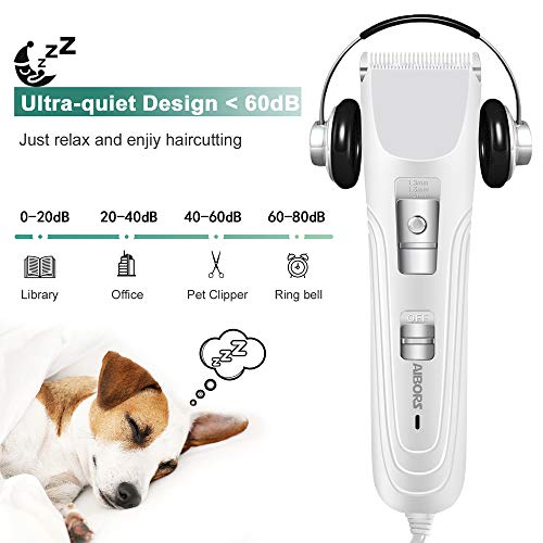 AIBORS Dog Grooming Clippers kit with 12V High Power Low Noise for Thick Coats Heavy Duty Plug-in Pet Trimmer Electric Professional Hair Clippers for Dogs Cats Pets, 2 Pack Blades