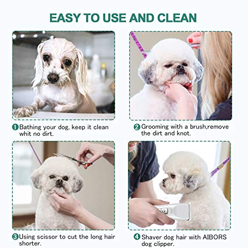 AIBORS Dog Grooming Clippers kit with 12V High Power Low Noise for Thick Coats Heavy Duty Plug-in Pet Trimmer Electric Professional Hair Clippers for Dogs Cats Pets, 2 Pack Blades