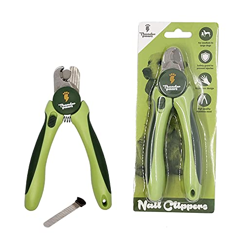 Thunderpaws Professional-Grade Nail Clippers for Dogs Nail Trimmer for Dogs with Safety Guard and Nail File - Nail Clippers for Large Dogs - Dog Nail Clipper&Dog Toenail Clippers (Medium-Large, Green)