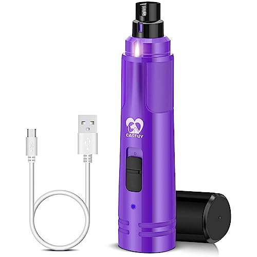 Casfuy Dog Nail Grinder with LED Light - Upgraded 2-Speed Electric Pet Nail Trimmer Powerful Painless Paws Grooming & Smoothing for Small Medium Large Dogs & Cats (Purple)