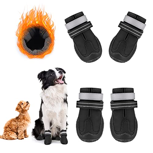 Shandus Dog Boots for Large Medium Small Dogs Anti-Slip, Snow Winter Dog Booties, Dog Shoes for Hot Pavement, Paw Protector for Dogs with Adjustable Reflective Straps, 4Pcs