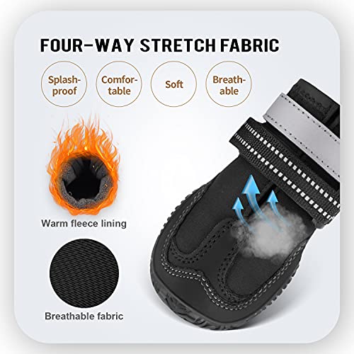 Shandus Dog Boots for Large Medium Small Dogs Anti-Slip, Snow Winter Dog Booties, Dog Shoes for Hot Pavement, Paw Protector for Dogs with Adjustable Reflective Straps, 4Pcs