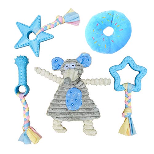 Volacopets Puppy Toys for Teething, Puppy Chew Toys for Small Dogs, Puppy Supplies, Blue, Small Breed Corgi Size, 5 Pack