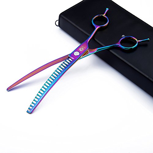 6.5"/8.0'' Professional Japanese Steel Twin Tail Downward Curved Pet Grooming Thinning/Blending Scissors Dog&cat Grooming Chunkers Shear (A-8 inch-Chunker)