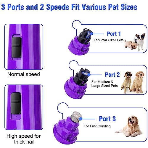 Casfuy Dog Nail Grinder with LED Light - Upgraded 2-Speed Electric Pet Nail Trimmer Powerful Painless Paws Grooming & Smoothing for Small Medium Large Dogs & Cats (Purple)