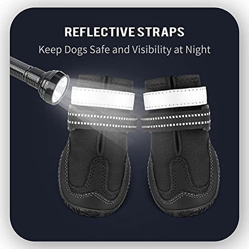 Shandus Dog Boots for Large Medium Small Dogs Anti-Slip, Snow Winter Dog Booties, Dog Shoes for Hot Pavement, Paw Protector for Dogs with Adjustable Reflective Straps, 4Pcs