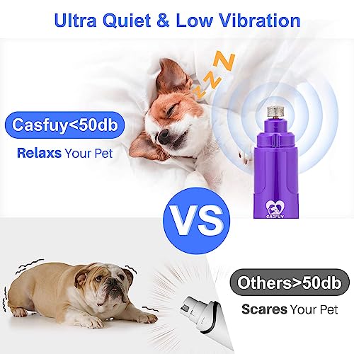 Casfuy Dog Nail Grinder with LED Light - Upgraded 2-Speed Electric Pet Nail Trimmer Powerful Painless Paws Grooming & Smoothing for Small Medium Large Dogs & Cats (Purple)