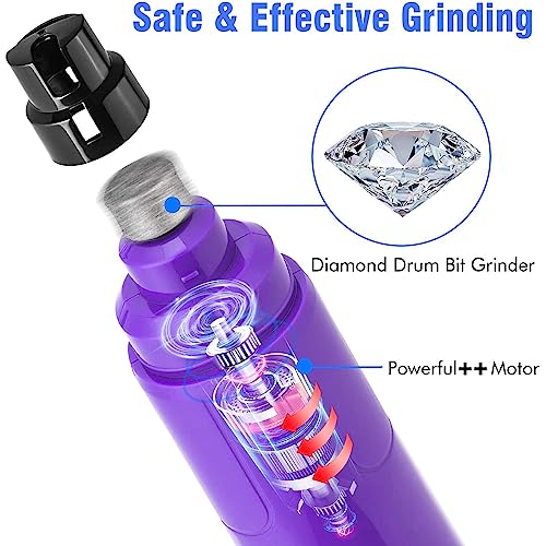 Casfuy Dog Nail Grinder with LED Light - Upgraded 2-Speed Electric Pet Nail Trimmer Powerful Painless Paws Grooming & Smoothing for Small Medium Large Dogs & Cats (Purple)