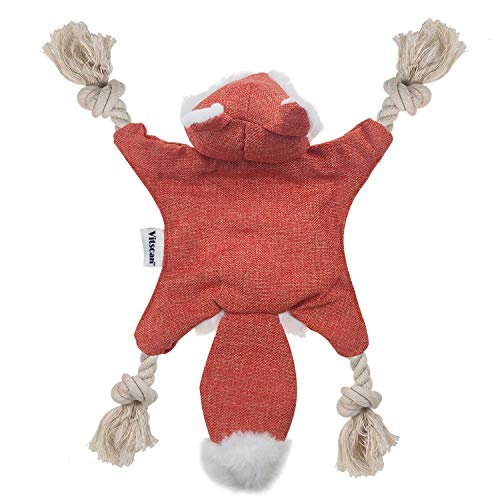 Fox Dog Toy with Squeaker, Stuffless Dog Toy Crinkle Hunting Dog Toy Plush Durable Dog Squeaky Toys Cotton Rope Dog Toy Throughout the Body Cute Dog Chew Toys for Puppies with Eyes Embroidery Design