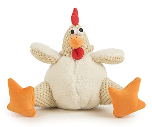 goDog Checkers Fat Rooster with Chew Guard Technology Tough Plush Dog Toy, White, Large (770882)