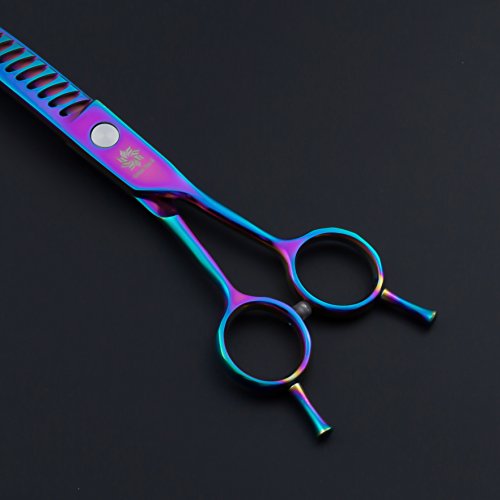 6.5"/8.0'' Professional Japanese Steel Twin Tail Downward Curved Pet Grooming Thinning/Blending Scissors Dog&cat Grooming Chunkers Shear (A-8 inch-Chunker)