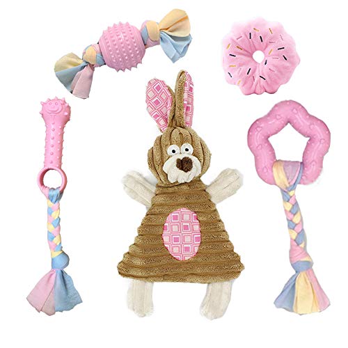 Volacopets Puppy Toys for Small Dogs, Puppy Teething chew Toys, Dog Toys Small Dogs, Pink, 5 pcs