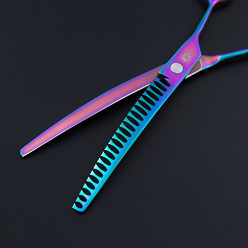 6.5"/8.0'' Professional Japanese Steel Twin Tail Downward Curved Pet Grooming Thinning/Blending Scissors Dog&cat Grooming Chunkers Shear (A-8 inch-Chunker)