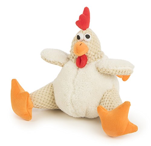 goDog Checkers Fat Rooster with Chew Guard Technology Tough Plush Dog Toy, White, Large (770882)