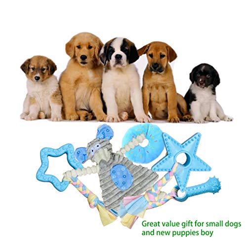 Volacopets Puppy Toys for Teething, Puppy Chew Toys for Small Dogs, Puppy Supplies, Blue, Small Breed Corgi Size, 5 Pack