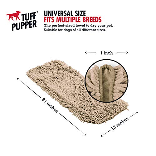 Tuff Pupper Large Dog Shammy Towel | Ultra Absorbent | Durable 35 x 15 Size for Dogs of All Breeds | Quick Drying Chenille Fabric | Designed for Indoor and Outdoor Use | Machine Washable