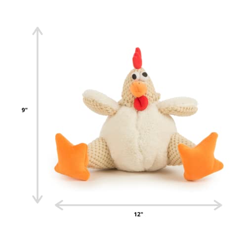 goDog Checkers Fat Rooster with Chew Guard Technology Tough Plush Dog Toy, White, Large (770882)