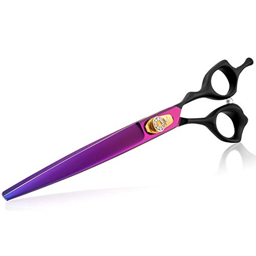 PURPLEBIRD 8 Inch Straight Dog Grooming Scissors Professional Pet Cutting Shears Safety Noiseless Blunt Tip Trimming Shearing for Dogs Cats Japanese Stainless Steel Purple
