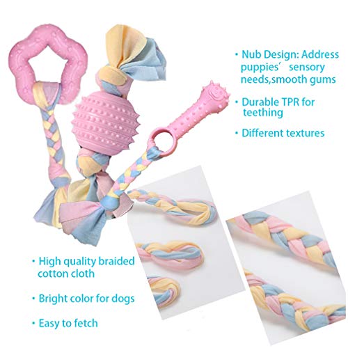 Volacopets Puppy Toys for Small Dogs, Puppy Teething chew Toys, Dog Toys Small Dogs, Pink, 5 pcs