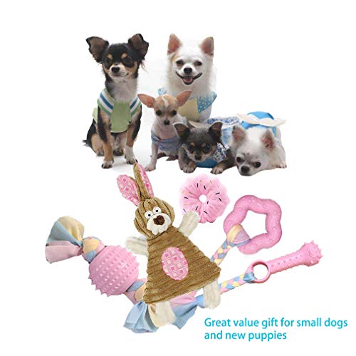 Volacopets Puppy Toys for Small Dogs, Puppy Teething chew Toys, Dog Toys Small Dogs, Pink, 5 pcs