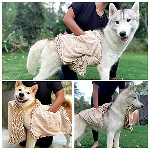 Tuff Pupper Large Dog Shammy Towel | Ultra Absorbent | Durable 35 x 15 Size for Dogs of All Breeds | Quick Drying Chenille Fabric | Designed for Indoor and Outdoor Use | Machine Washable
