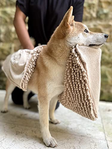 Tuff Pupper Large Dog Shammy Towel | Ultra Absorbent | Durable 35 x 15 Size for Dogs of All Breeds | Quick Drying Chenille Fabric | Designed for Indoor and Outdoor Use | Machine Washable