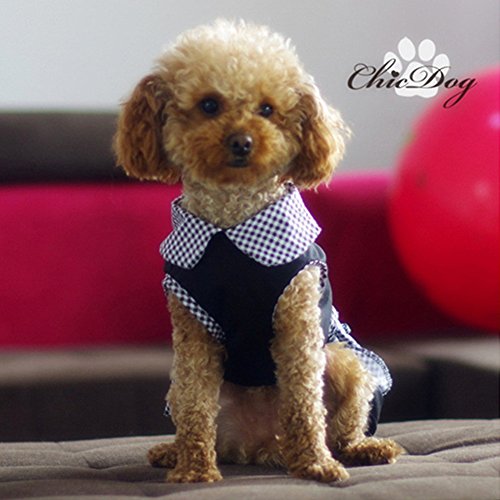Hdwk&Hped Dog Dress with Leash Ring, Plaid Maid Style Dog Costume for Small Dog Cat Black #1