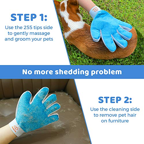 Pet Grooming Kit for Dog and Cat with 2 Sided Grooming Brush and 2 Sided Grooming Glove for De-Shedding, De-Matting and Cleaning All Pet Hair Effectively