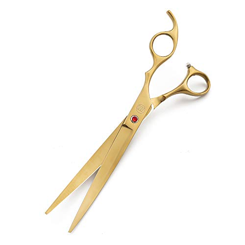 Moontay Professional 8.0" Dog Grooming Scissors Set, 4-pieces Straight, Upward Curved, Downward Curved, Thinning/Blending Shears for Dog, Cat and Pets, JP Stainless Steel, Gold