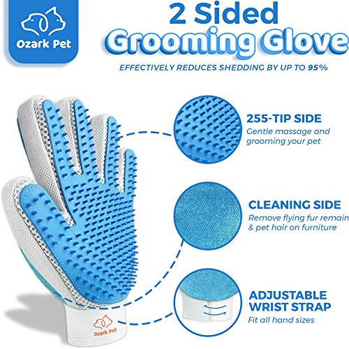 Pet Grooming Kit for Dog and Cat with 2 Sided Grooming Brush and 2 Sided Grooming Glove for De-Shedding, De-Matting and Cleaning All Pet Hair Effectively