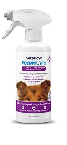 FoamCare Pet Shampoo for Thick Coats by Vetericyn | Promotes Healthy Skin and Coat - Hypoallergenic with Aloe - Cleans, Moisturizes, and Conditions â Instant Foam Shampoo â 16-ounce