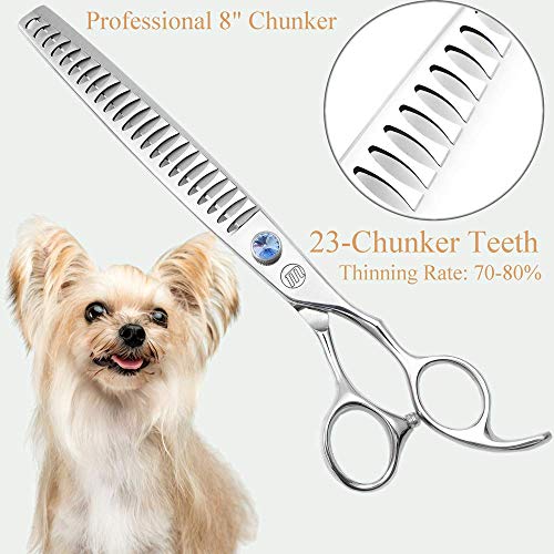 Professional Dog Grooming Curved Straight Thinning/Blending/Chunking Scissors Kit JP-440C Stainless Steel Pet Cat Hair Cutting/Trimming Shears Silver (8" (23-Tooth))