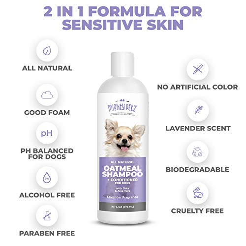 2-in-1 Oatmeal Dog Shampoo and Conditioner â All Natural Relief for Itchy, Dry, Sensitive Skin with Soothing Aloe Vera + Baking Soda + pH balanced. Get Smelly Dogs Coat Fresh and Moisturized, 16 oz