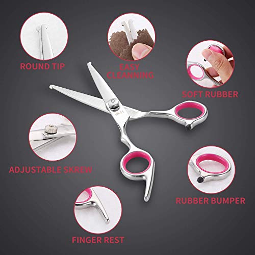 H-Jia Dog Grooming Scissors Set, Safety Round Blunt Tip Pet Grooming Kit-Straight, Curved, Thinning Shears with Comb Grooming Glove, Sharp Durable Grooming Tools for Large Small Dogs and Cats (5PCS)