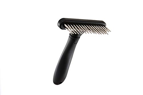 Flymoqi Dog Comb - Stainless Steel Deshedding and Dematting Undercoat Rake â for Dogs, Cats and Rabbits â Double Row of Teeth â Reduces Shedding, Removes Mattes and Tangles