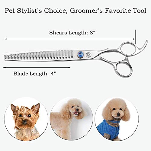 Professional Dog Grooming Curved Straight Thinning/Blending/Chunking Scissors Kit JP-440C Stainless Steel Pet Cat Hair Cutting/Trimming Shears Silver (8" (23-Tooth))