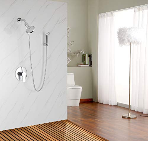 SUMERAIN Pet Shower Sprayer, Dog Shower Attachment with Solid Brass Shower Arm Diverter and Flow regulating Sprayer, 8 Feet Extra Long Hose, Chrome Finish