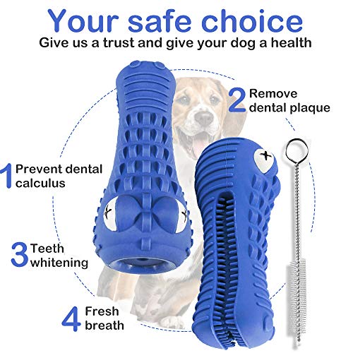 Dog Chew Toys for Aggressive Chewers Large Breed,RexSoul Rubber Dog Toothbrush & Squeaky Chew Toys,Reduces Plaque & Tartar Teeth Cleaning Pet Toys, Tough Tear-Resistant Crocodile Shape Dog Toys