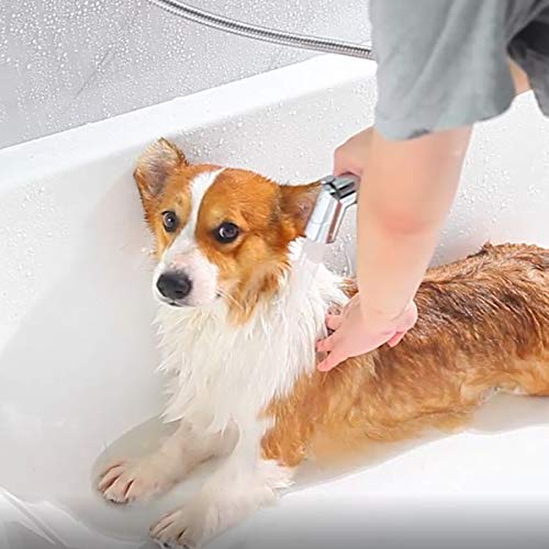 SUMERAIN Pet Shower Sprayer, Dog Shower Attachment with Solid Brass Shower Arm Diverter and Flow regulating Sprayer, 8 Feet Extra Long Hose, Chrome Finish