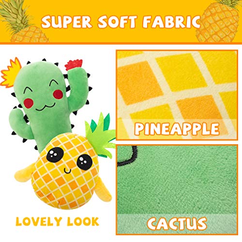 Dog Squeak Toys for Chewers - 2 Pack 2-in-1 Interactive Stuffed Plush Dog Toy with Surprise Ball Inside, Cute Durable Tug and Fetch Toys Pineapple and Cactus Pet Chew Toys for Small to Lagre Dogs