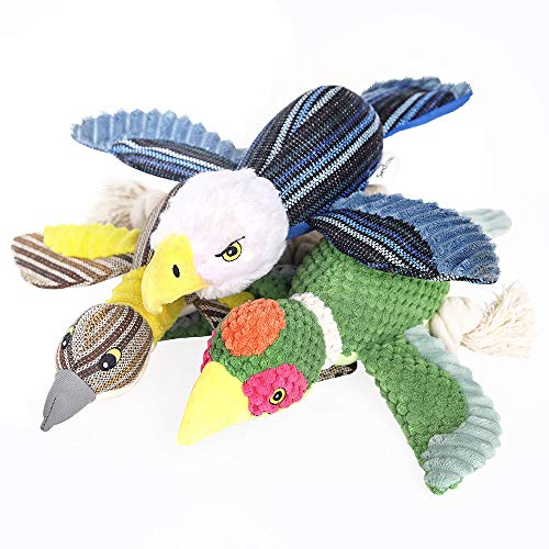 Sedioso Plush Dog Toy,?3-Pack,Bulbul,Duck,Eagle? Interactive Stuffed Dog Toys for Boredom,Cute Squeaky Dog Chew Toys for Puppy,Small,Medium,Large Breed