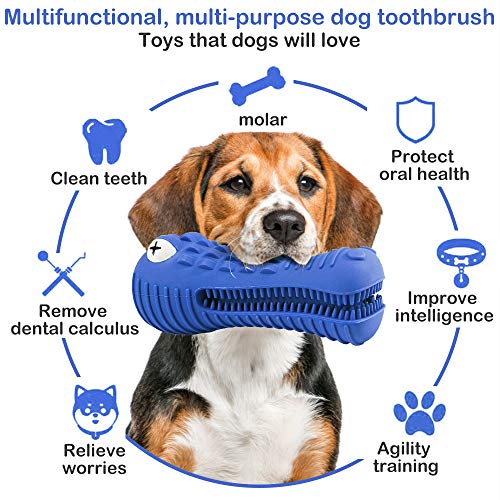 Dog Chew Toys for Aggressive Chewers Large Breed,RexSoul Rubber Dog Toothbrush & Squeaky Chew Toys,Reduces Plaque & Tartar Teeth Cleaning Pet Toys, Tough Tear-Resistant Crocodile Shape Dog Toys