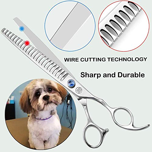 Professional Dog Grooming Curved Straight Thinning/Blending/Chunking Scissors Kit JP-440C Stainless Steel Pet Cat Hair Cutting/Trimming Shears Silver (8" (23-Tooth))