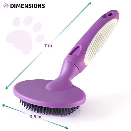 Round Bristle Pet Brush for Dogs and Cats - Gentle Grooming for Short or Long Hair - Soft Tool for Sensitive Skin Removes Dander, Dirt, and Detangles - Purple