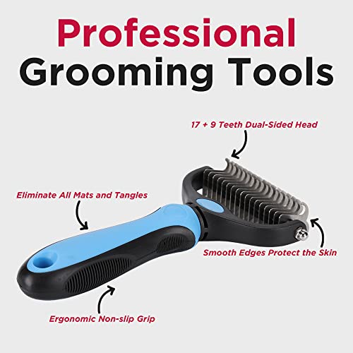 Nidawi Dog Brushes for Grooming Large Dogs Pet Dematting Comb Undercoat Rake Shedding Tool for Long Haired Dogs & Cats (Large, Blue)