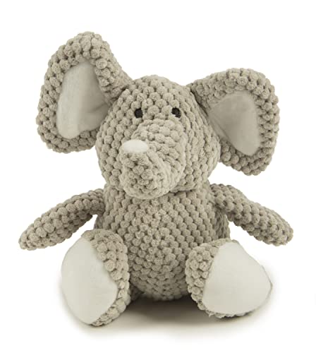 goDog Checkers Elephant with Chew Guard Technology Tough Plush Dog Toy, Grey, Small, Gray (076983)